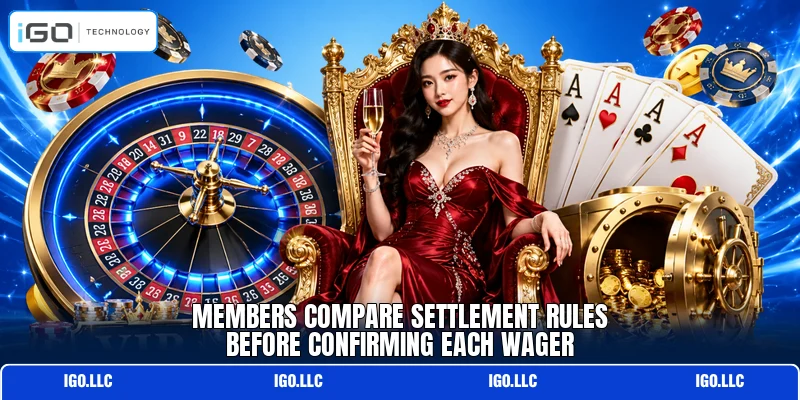 Members compare settlement rules before confirming each wager