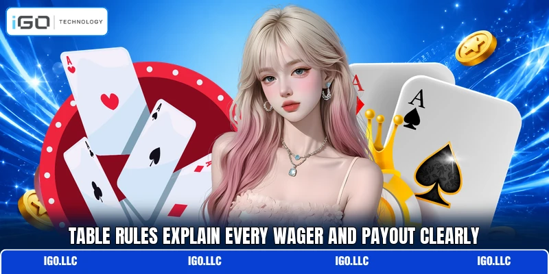 Table rules explain every wager and payout clearly